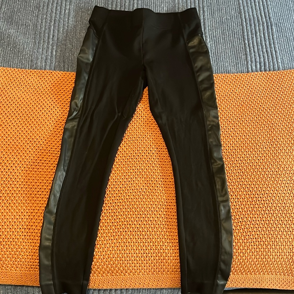 Black ponte and faux leather leggings